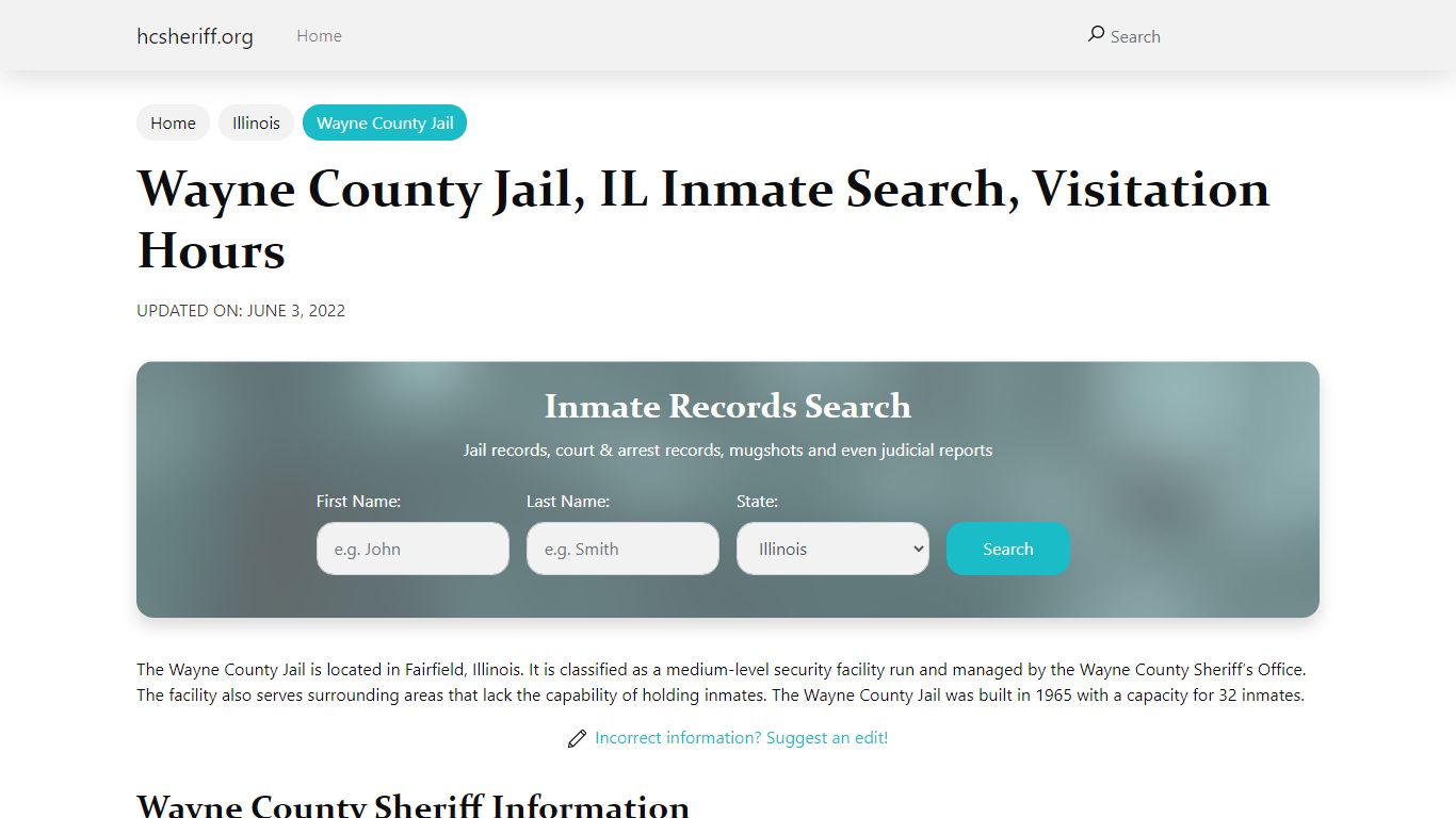 Wayne County Jail, IL Inmate Search, Visitation Hours